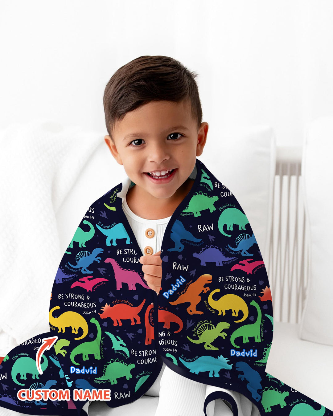 Be Strong and Courageous Dinosaur Christian Bamboo Blanket