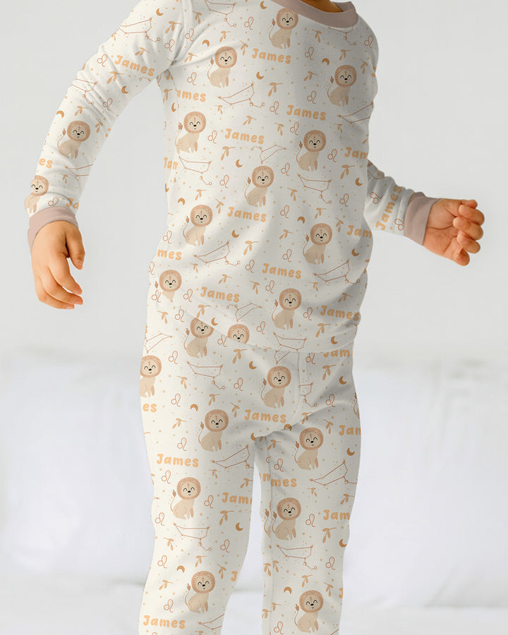 Bohemian Baby Zodiac Signs Custom Name Two Piece Long Sleeve Pajama Set
