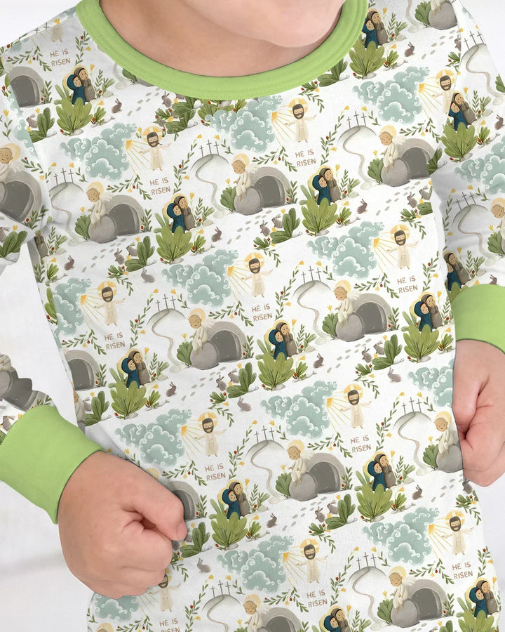 Matthew 28:1–8 He Is Risen Bamboo Two Piece Long Sleeve Pajama Set