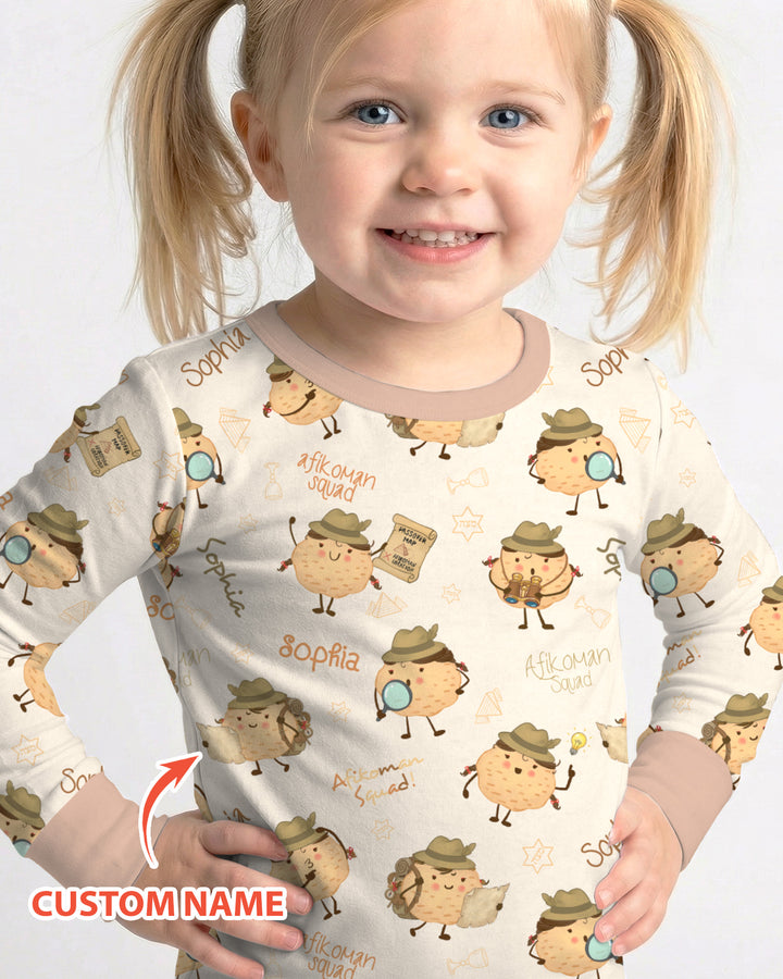 Custom Name Passover Afikoman Two Piece Long Sleeve Pajama Set