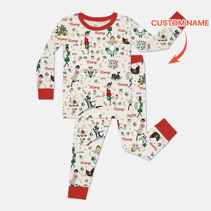 12 Days Of Christmas Custom Name Two Piece Long Sleeve Pajama Set , 12 Days Of Christmas Custom Name Two Piece Long Sleeve Pajama Set - 12-18M / Girl