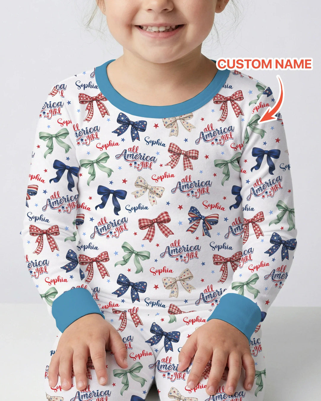 Custom Name All American Girl Bamboo Two Piece Long Sleeve Pajama Set