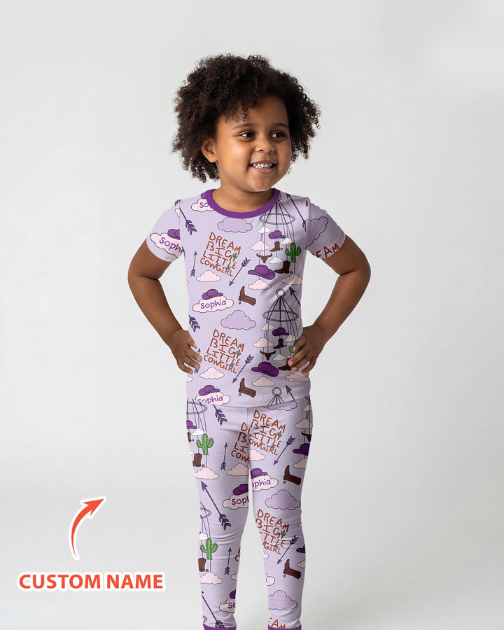 Litlle Cowboy Sis Bro Matching  Bamboo Two Piece Short Sleeve Pajama Set