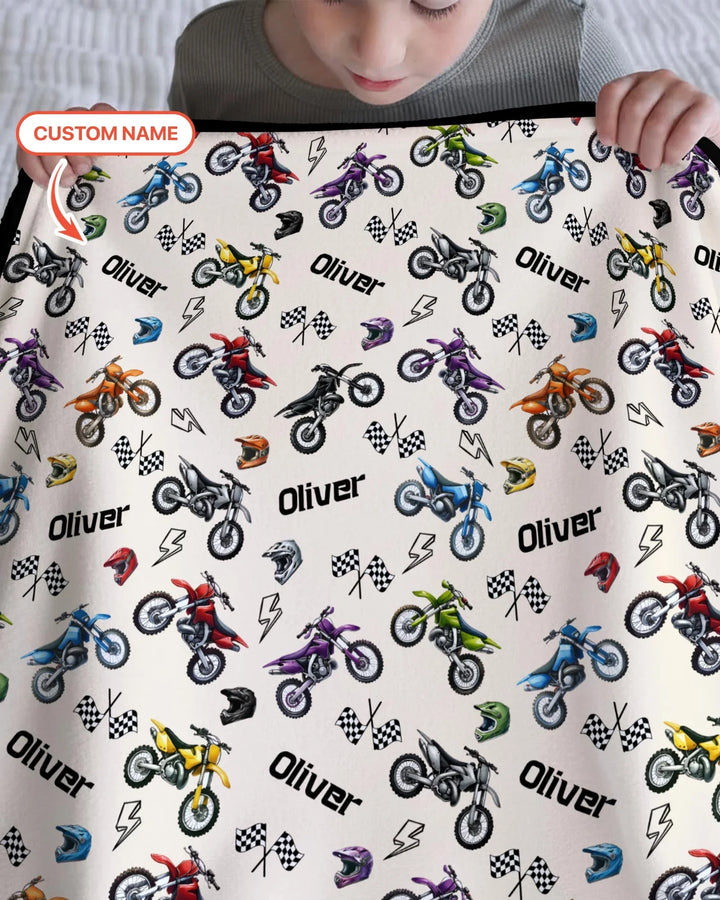 Custom Name Little Dirt Bike Rider Bamboo Blanket