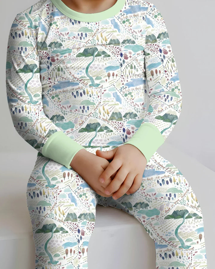 Whimsical Psalms 23 Map Two Piece Long Sleeve Pajama Set