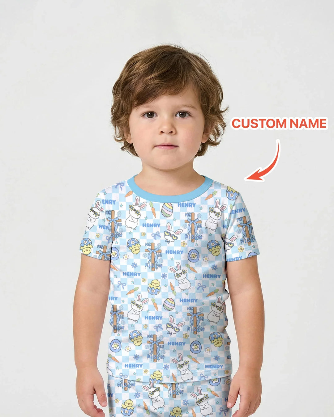 Custom Name Retro Easter Two Piece Short Sleeve Shorts Pajama Set