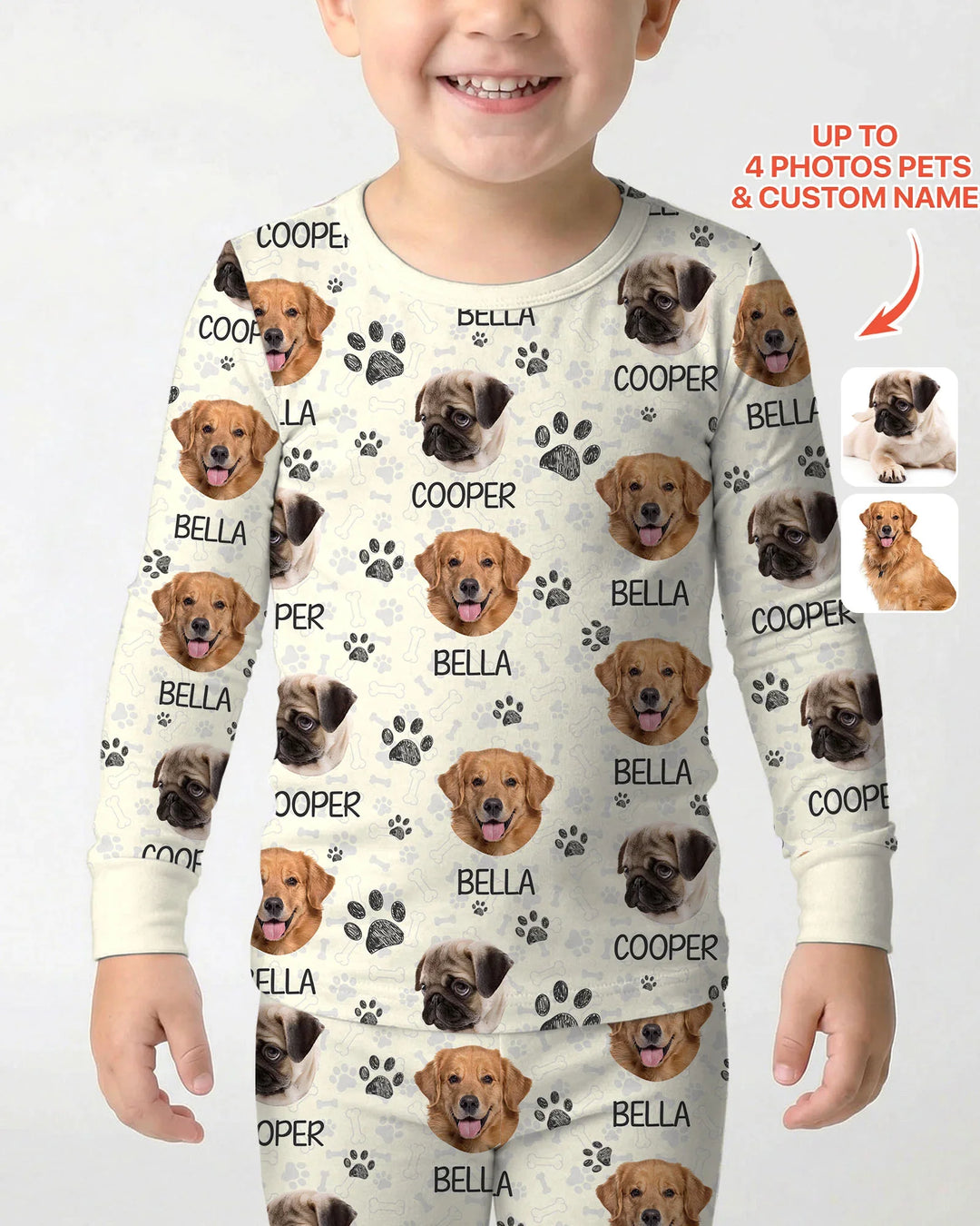 Pijama de dos piezas de bambú con manga larga y foto personalizada de perro con huella
