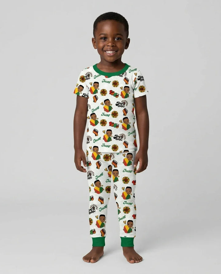 Custom Name Bloom in Freedom Bamboo Two Piece Short Sleeve Pajama Set