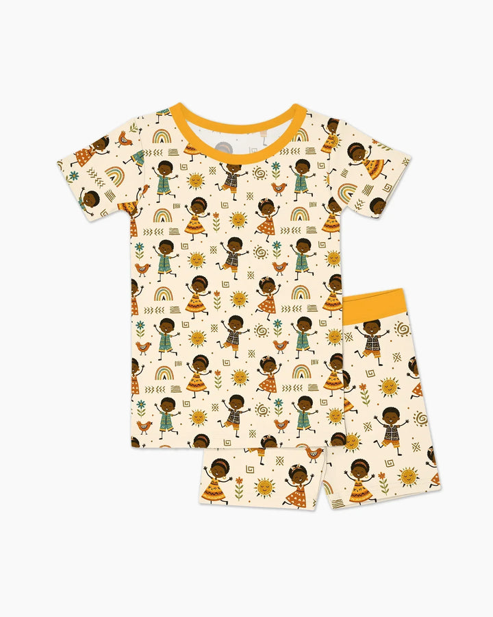 Cute African Heritage Bamboo Two Piece Short Sleeve Shorts Pajama Set