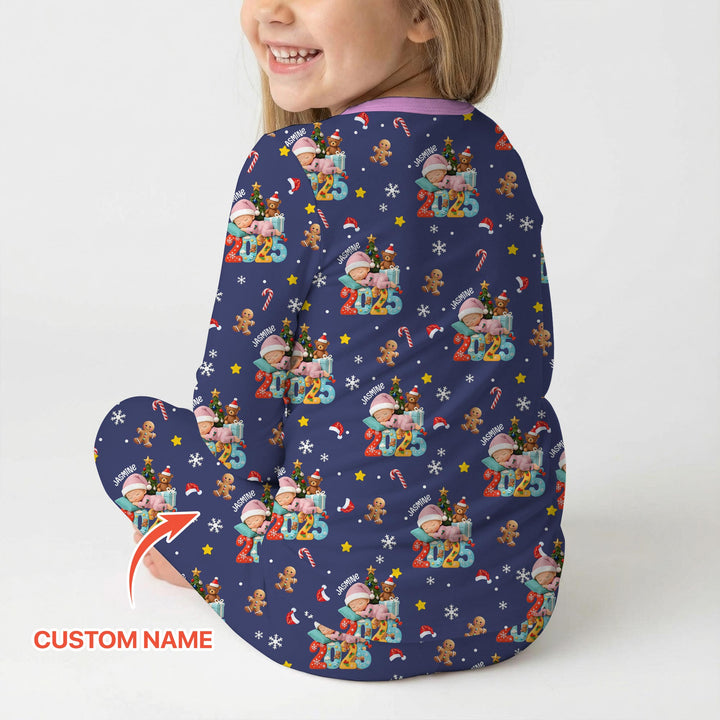 Custom Name Baby Girl's First Christmas  Two Piece Long Sleeve Pajama Set