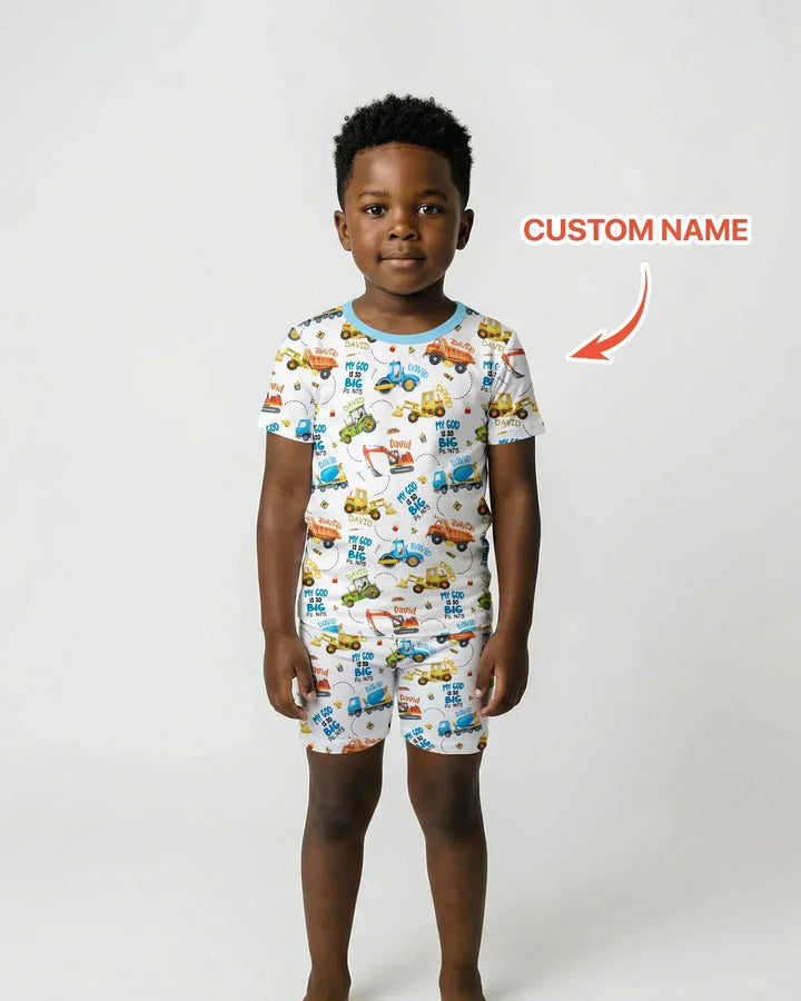 Conjunto de pijama de bambú de dos piezas con nombre personalizado "My God Is So Big" de manga corta y pantalones cortos
