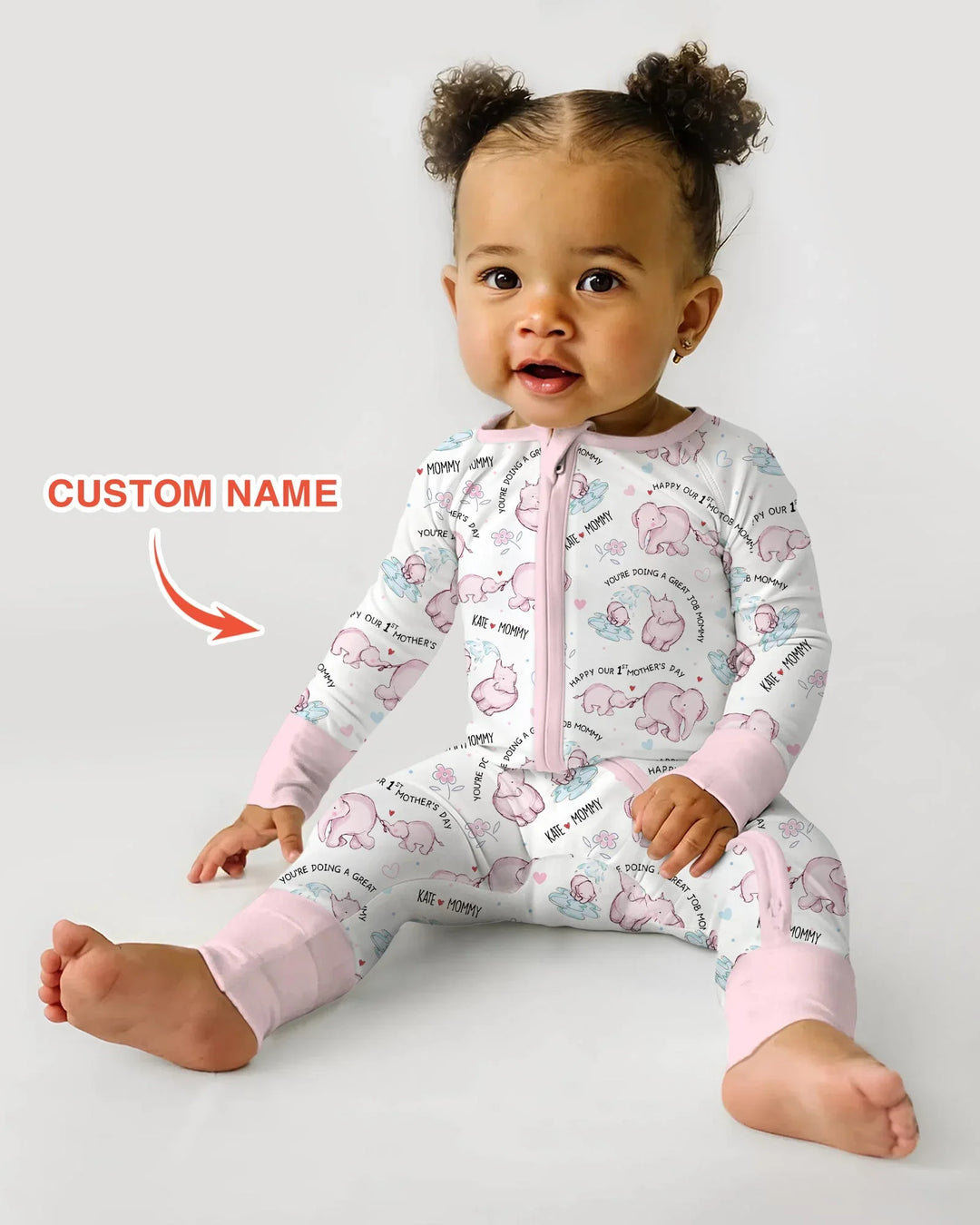 Custom Name Mother & Baby Elephant Convertible Zippy