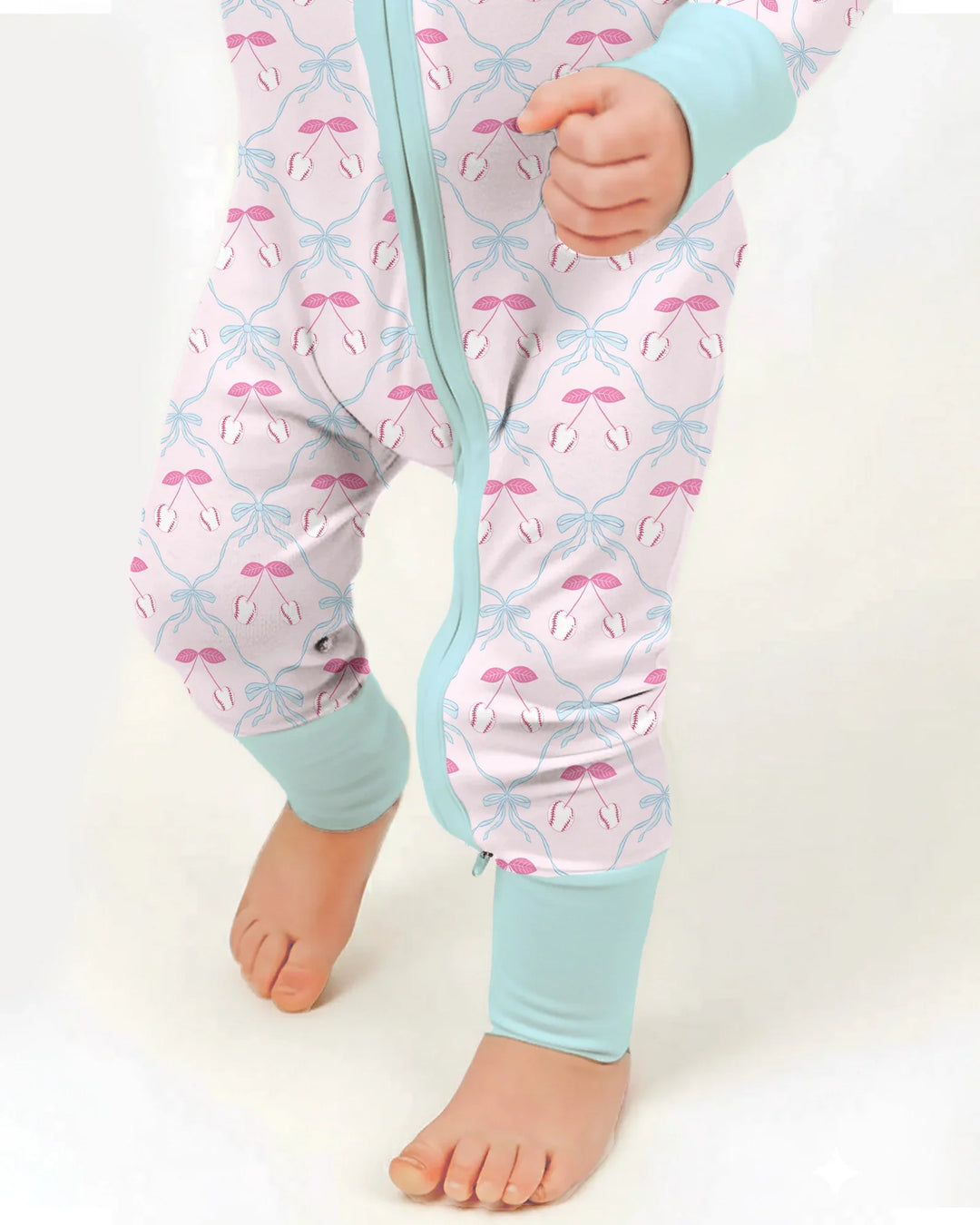 Cherry Baseball Softball Mom and Girl Matching Bamboo Convertible Zippy