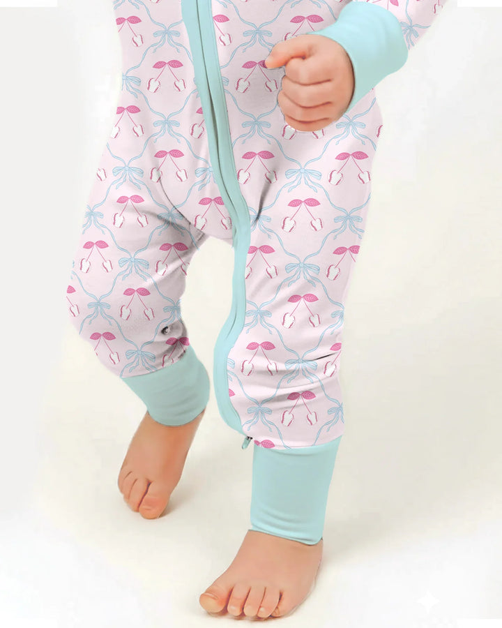 Cherry Baseball Softball Mom and Girl Matching Bamboo Convertible Zippy