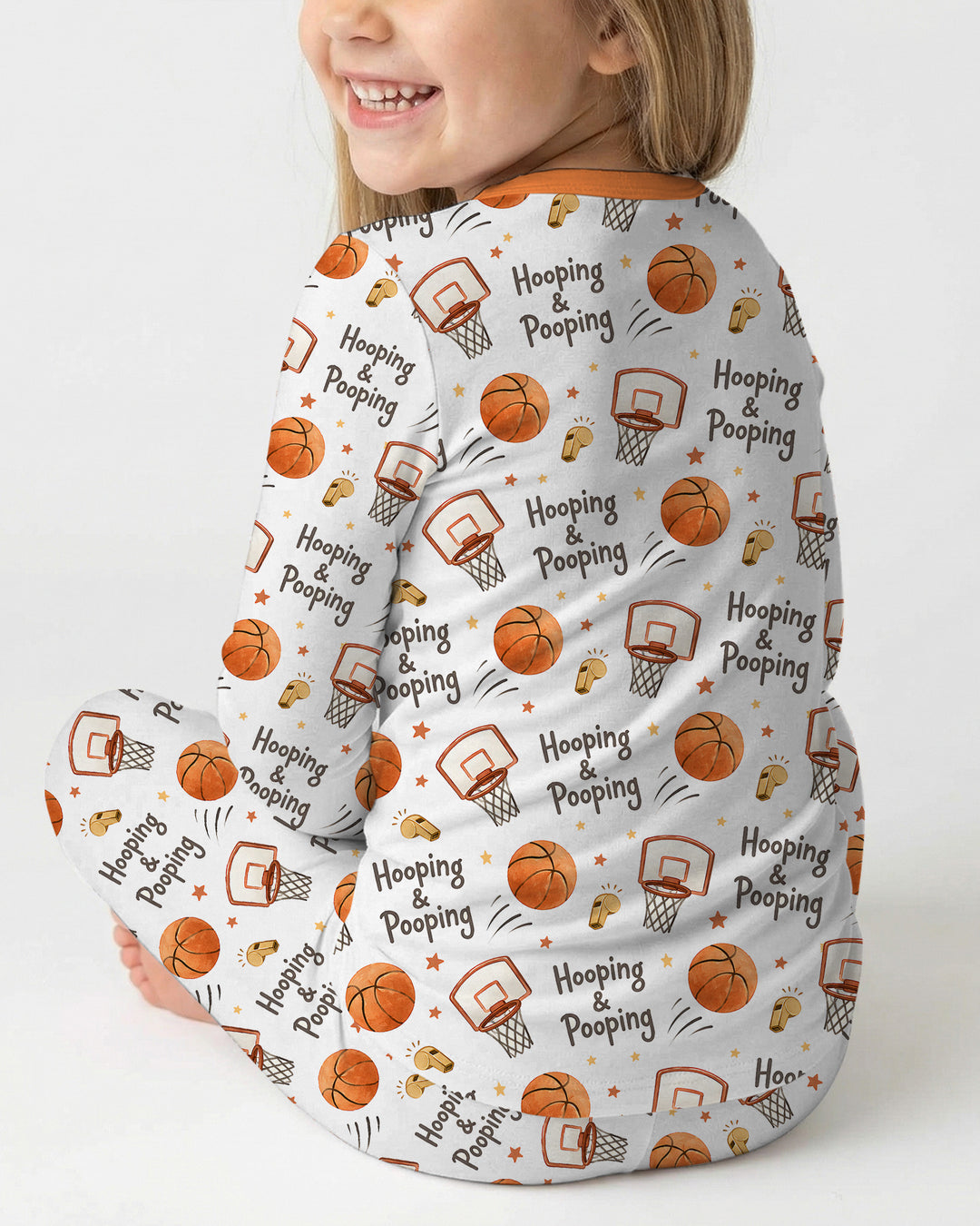 Funny Basketball Hooping & Pooping Bamboo Two Piece Long Sleeve Pajama Set