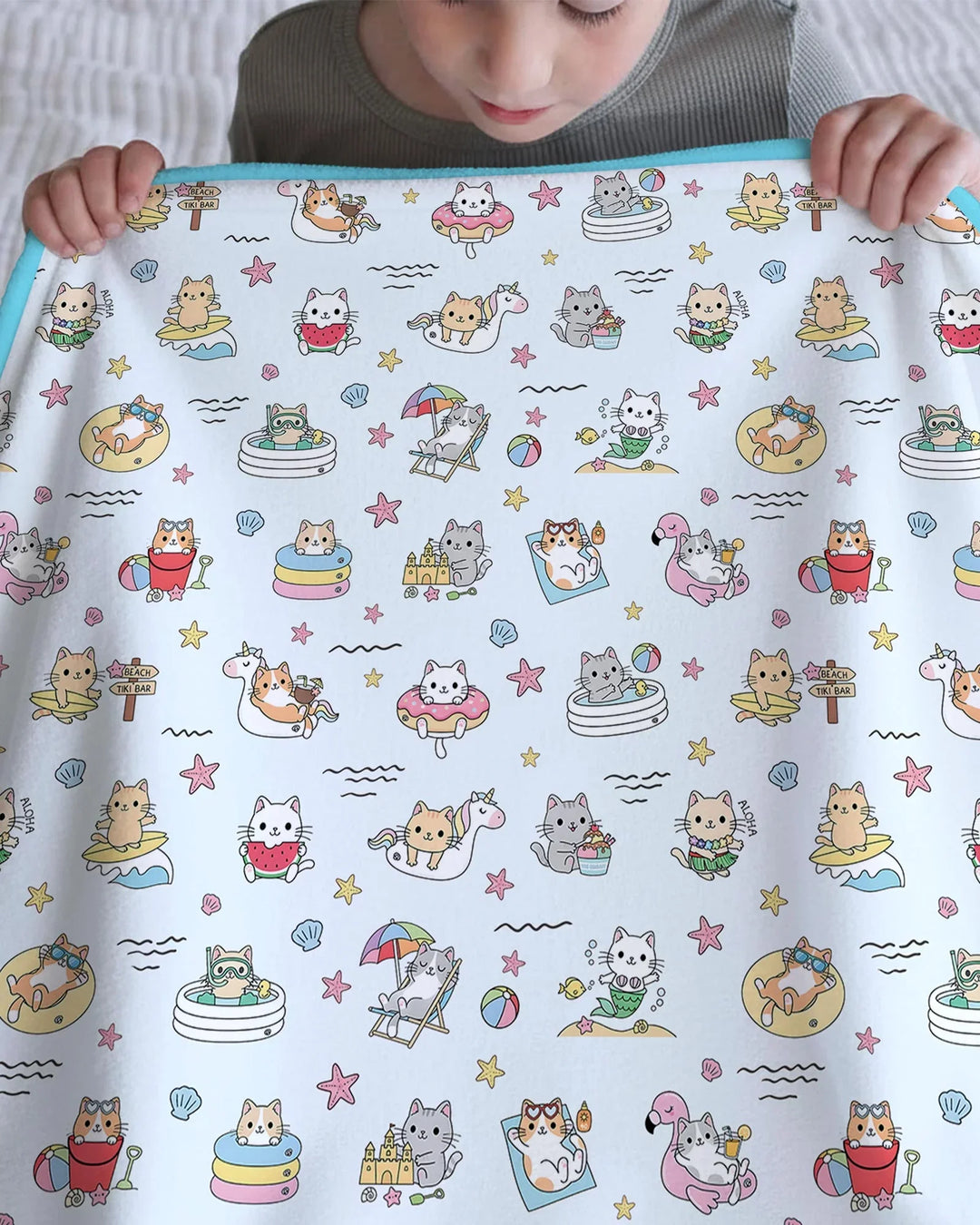 Kawaii Cats Summer Vacation Bamboo Blanket