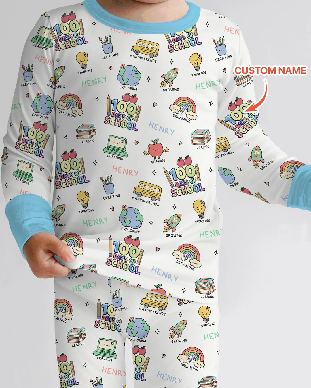 Custom Name Celebration Hundred Days Two Piece Long Sleeve Pajama Set
