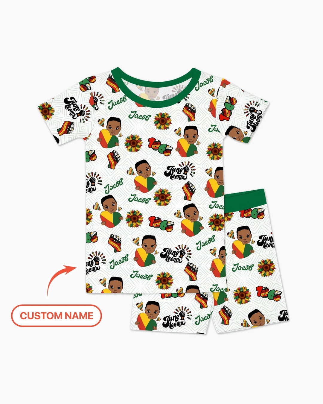 Custom Name Bloom in Freedom Bamboo Two Piece Short Sleeve Shorts Pajama Set