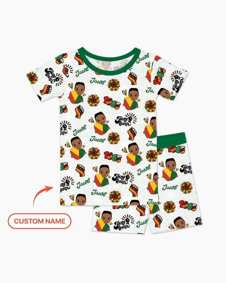 Custom Name Bloom in Freedom Bamboo Two Piece Short Sleeve Shorts Pajama Set