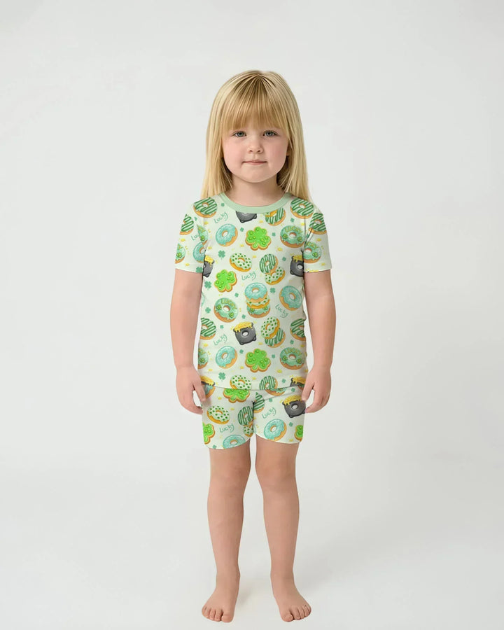St. Patrick's Day Donut Two Piece Short Sleeve Shorts Pajama Set