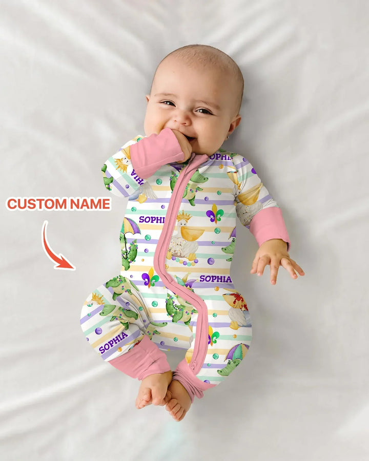 Pijama Convertible de Bambú a Juego para Familia "Aventura de Mardi Gras Feliz"