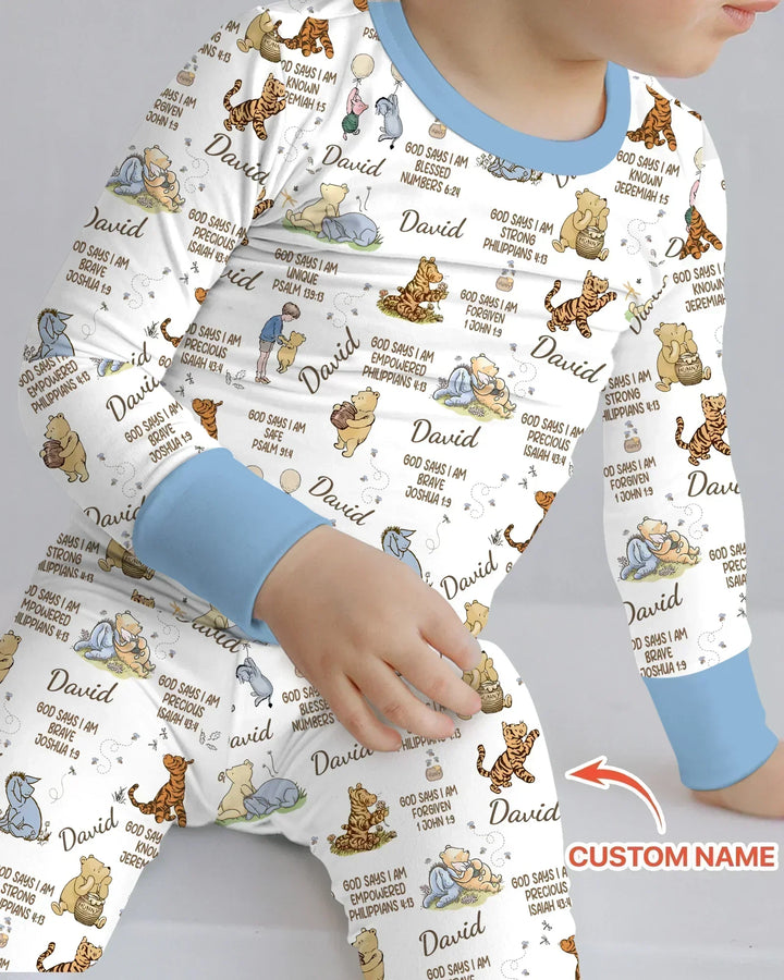 Custom Name God Says I Am Classic Bear Bamboo Two Piece Long Sleeve Pajama Set
