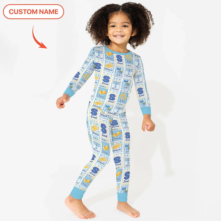 Light of Hanukkah Custom Name Two Piece Long Sleeve Pajama Set