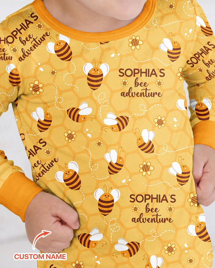 Custom Name Bee Back To School Bamboo Two Piece Long Sleeve Pajama Set