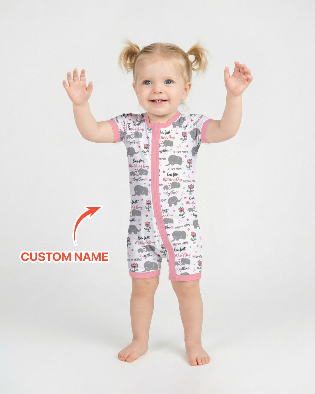 Custom Name Elephant Our First Mother's Day Shorty Zippy