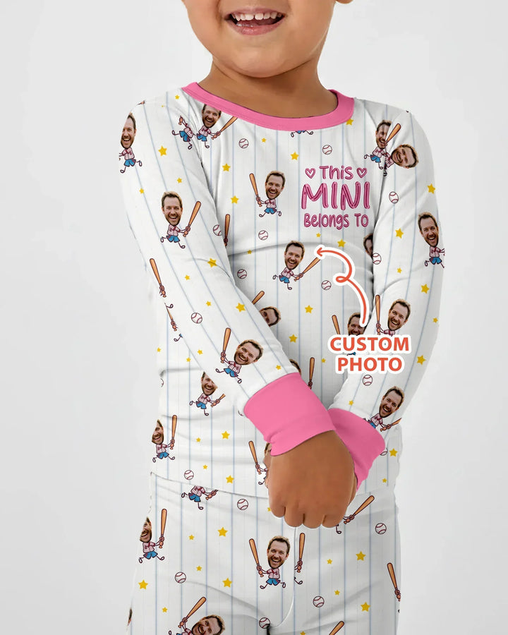 Embroidered Custom Dad And Mini Face  Bamboo Two Piece Long Sleeve Pajama Set
