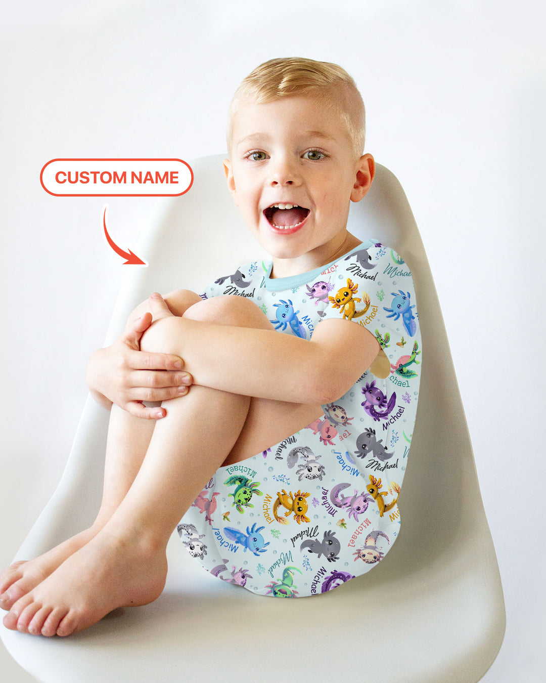 I Love You Axolotl Custom Name Two Piece Short Sleeve Shorts Pajama Set