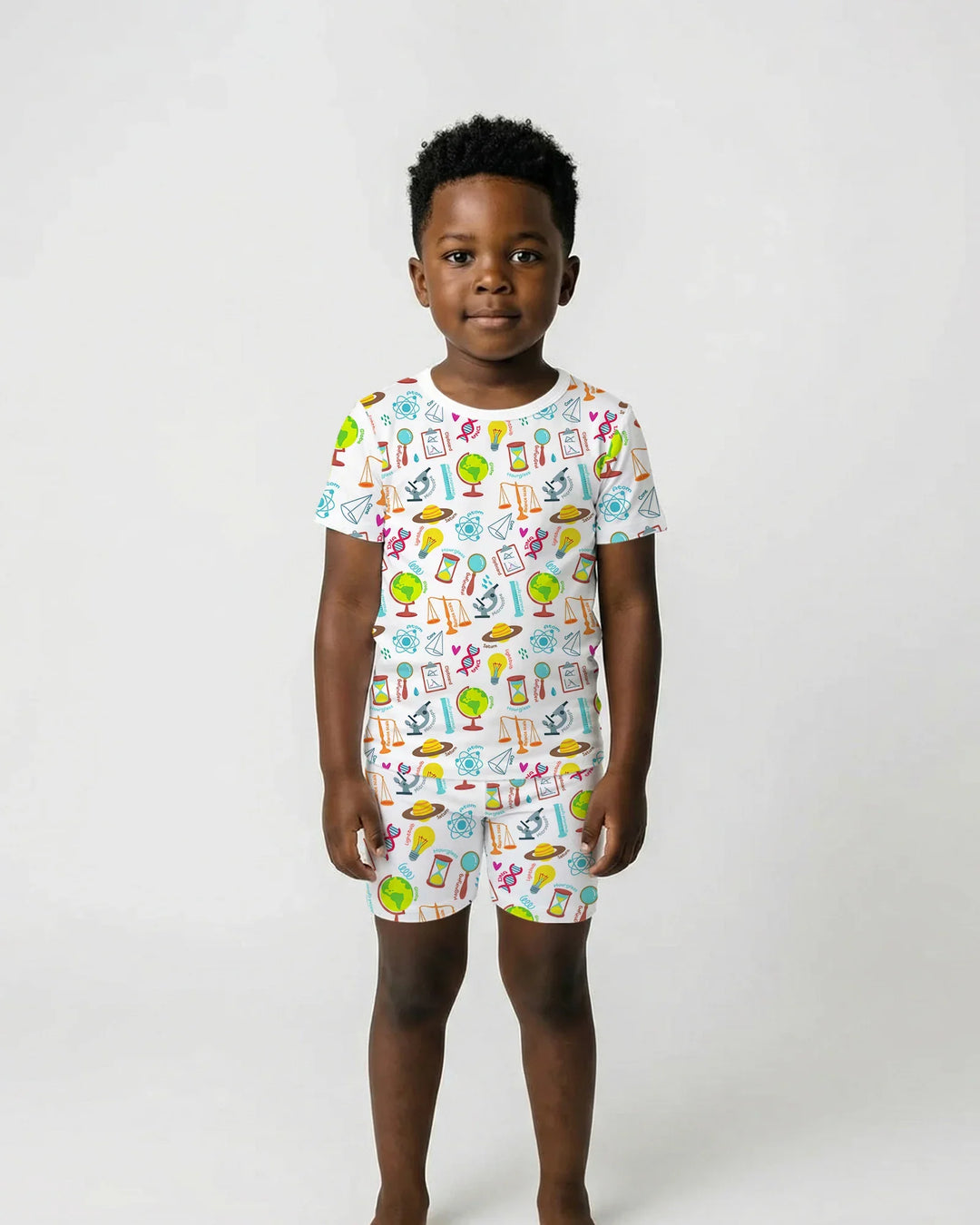 Tiny Scientist Explores The World Bamboo Two Piece Short Sleeve Shorts Pajama Set