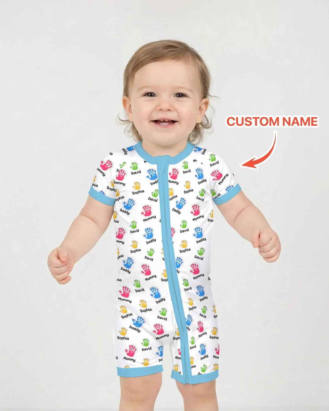 Primer Día de la Madre - Pijama de bambú con cremallera y estampado de huellas de manos