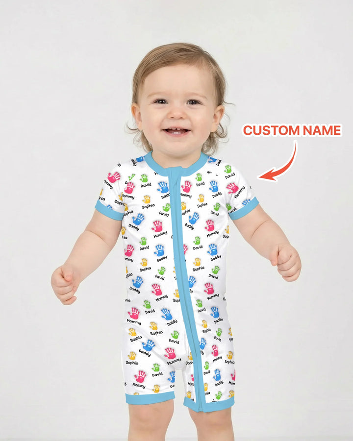 Primer Día de la Madre - Pijama de bambú con cremallera y estampado de huellas de manos