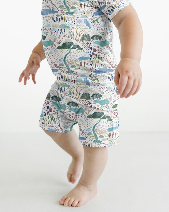 Whimsical Psalms 23 Map Bamboo Two Piece Short Sleeve Shorts Pajama Set