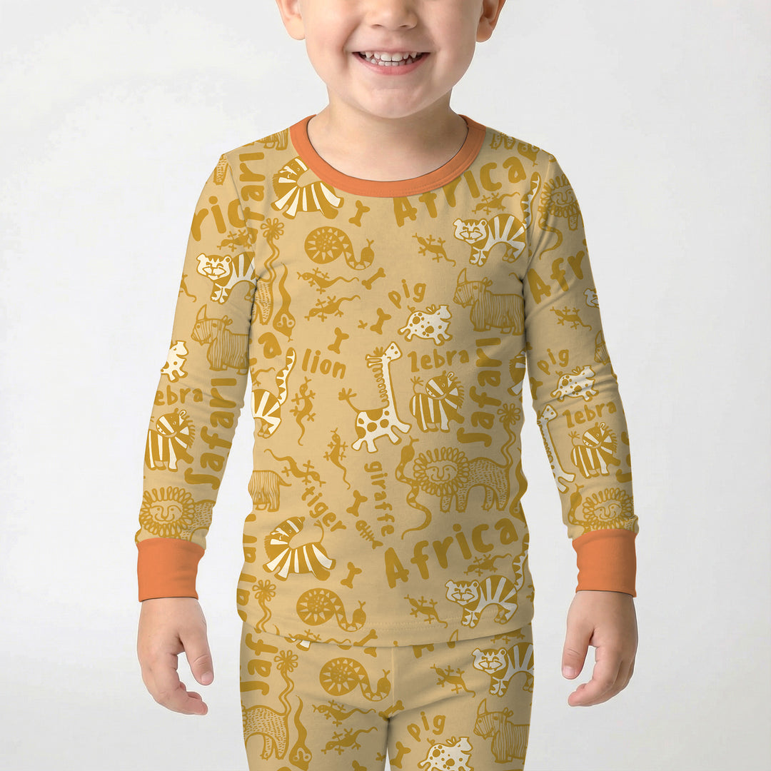 Handdrawn African Animals Two Piece Long Sleeve Pajama Set