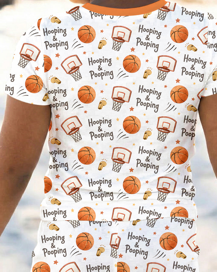 Funny Basketball Hooping & Pooping Bamboo Two Piece Short Sleeve Pajama Set