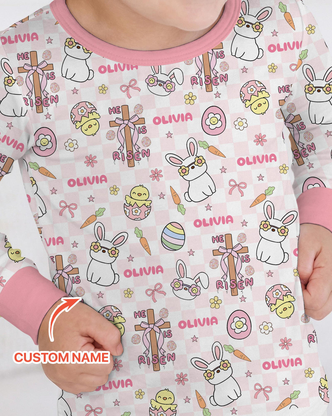 Custom Name Retro Easter Two Piece Long Sleeve Pajama Set