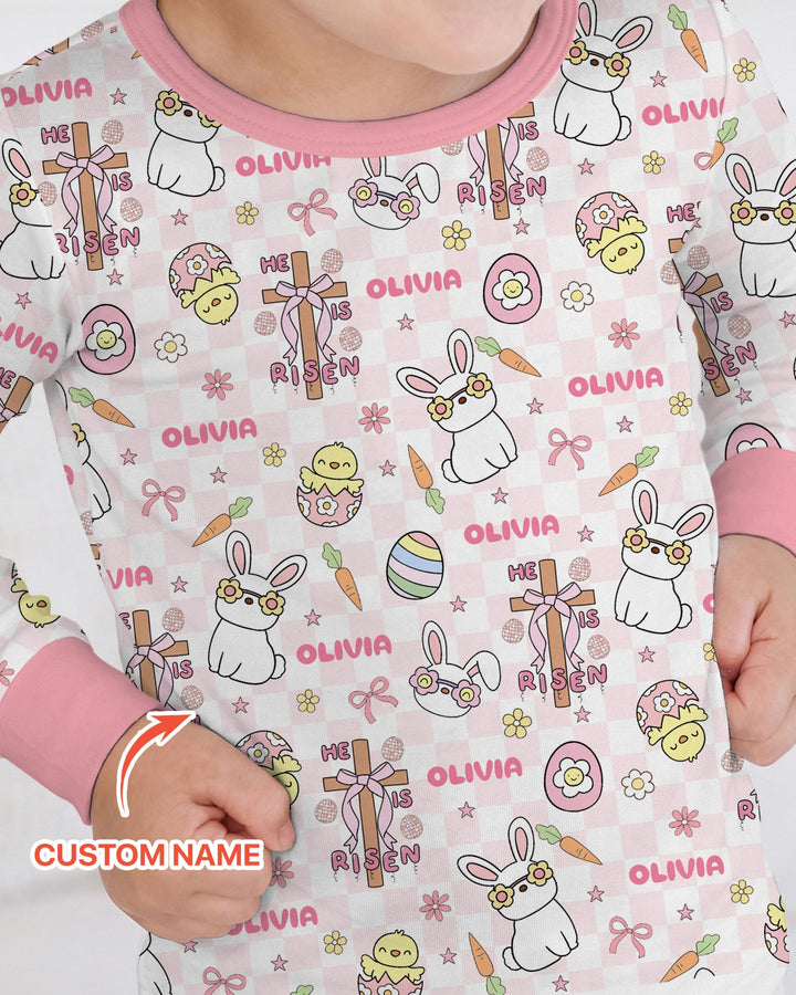 Custom Name Retro Easter Two Piece Long Sleeve Pajama Set