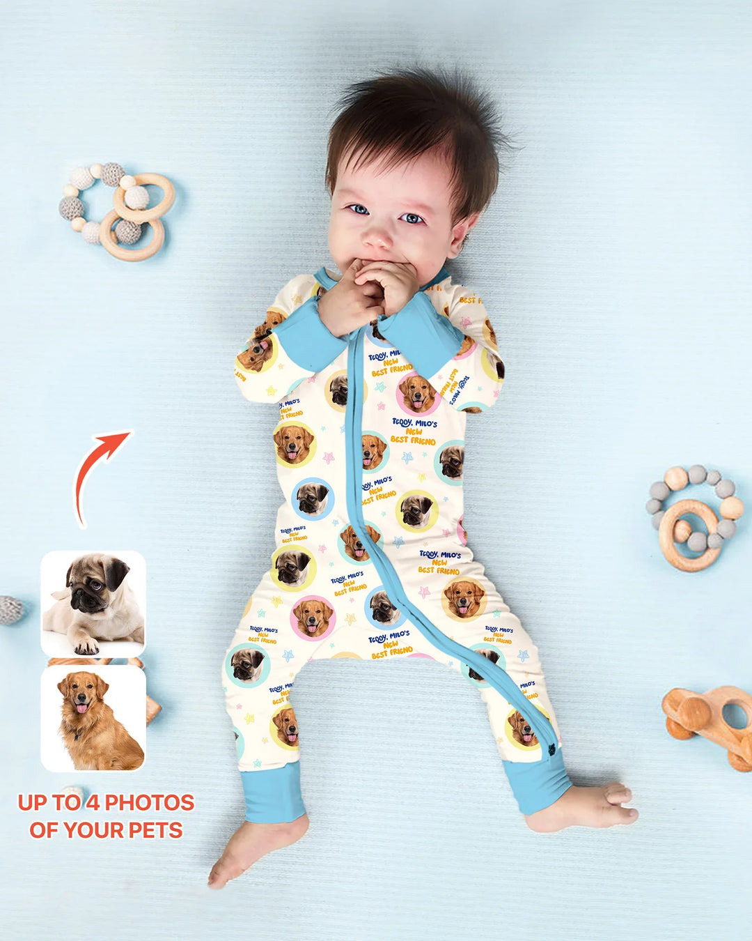 Pijama convertible de bambú con cremallera y fotos personalizadas de tu mascota "Mi nuevo mejor amigo"