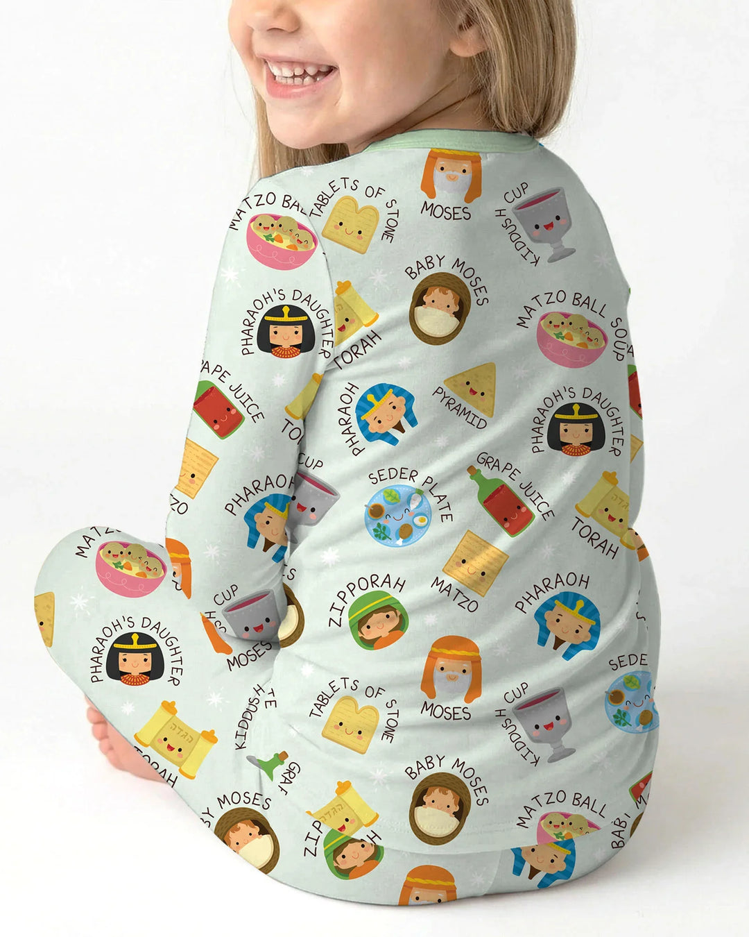 Cute Passover Characters Bamboo Two Piece Long Sleeve Pajama Set