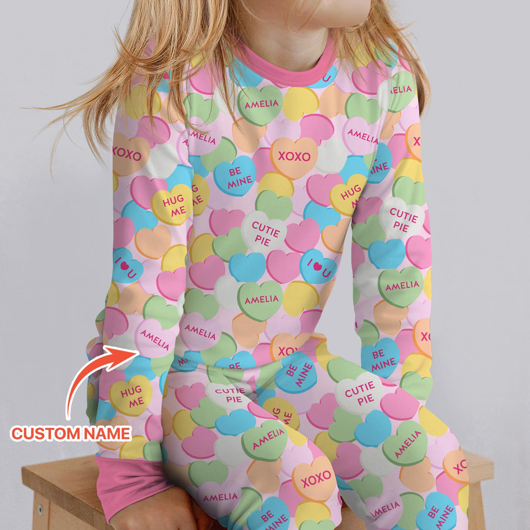 Valentine Candy Crush Family Matching Two Piece Long Sleeve Pajama Set