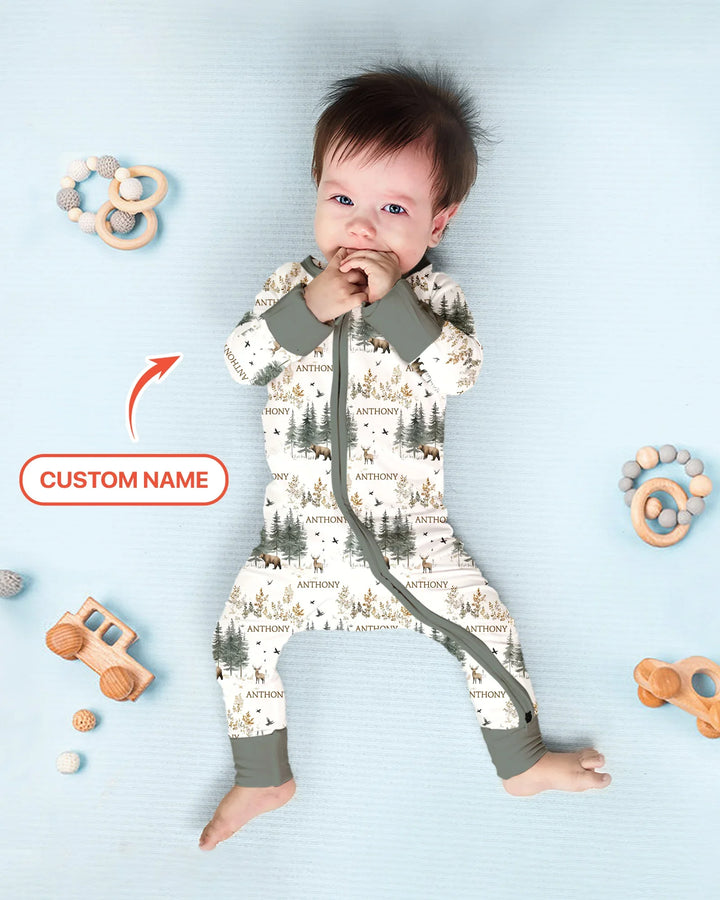 Custom Name Forest Bear Deer Bamboo Convertible Zippy