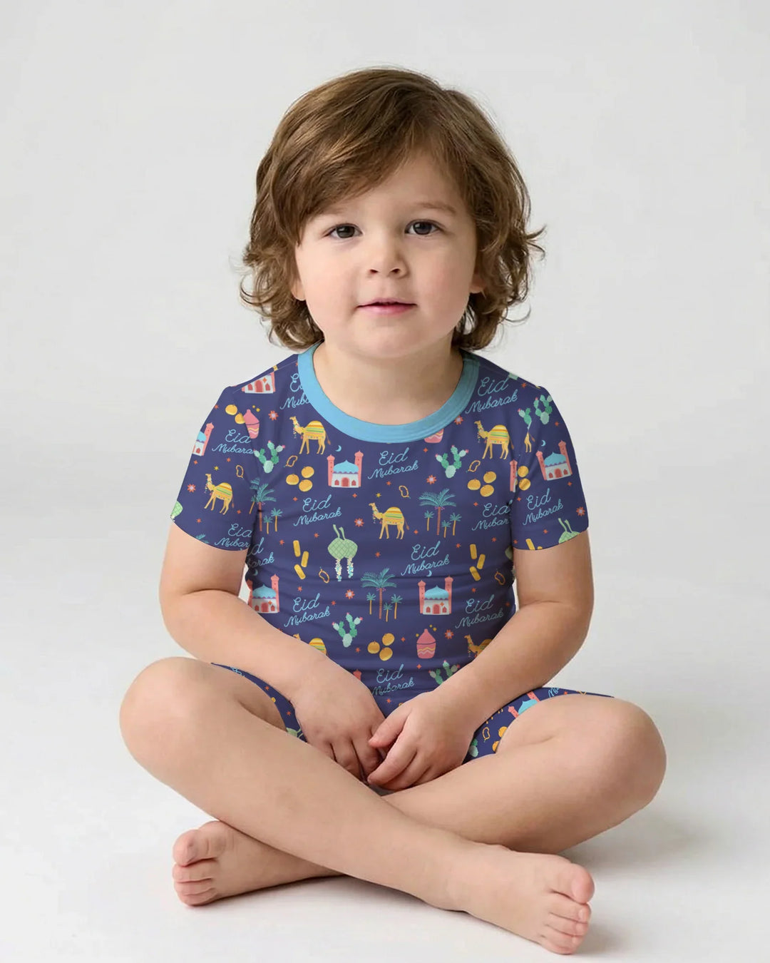 Eid Mubarak Matching Family Two Piece Short Sleeve Shorts Pajama Set