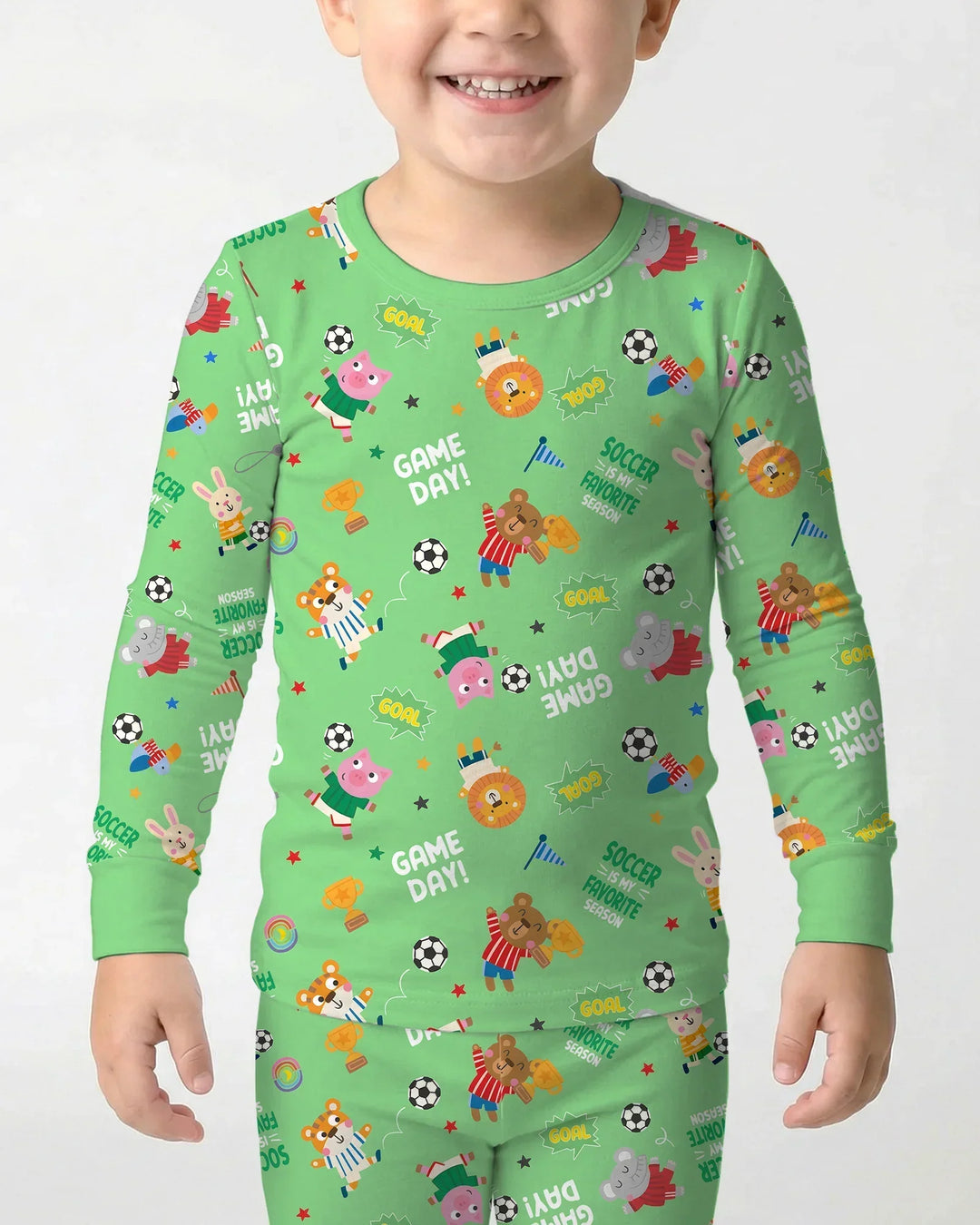 The World Cup Soccer Animals Bamboo Two Piece Long Sleeve Pajama Set