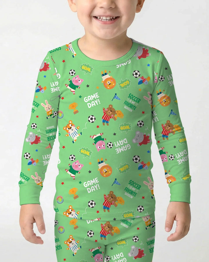 The World Cup Soccer Animals Bamboo Two Piece Long Sleeve Pajama Set