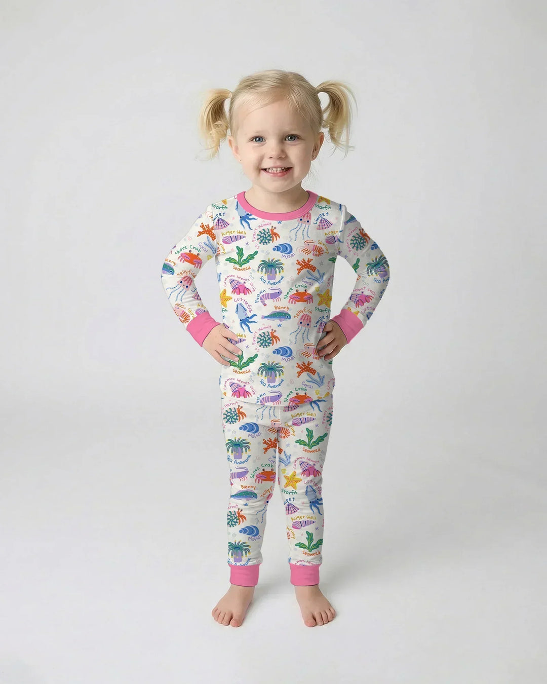 Conjunto de pijama de dos piezas de bambú de manga larga Tide Pool Pals