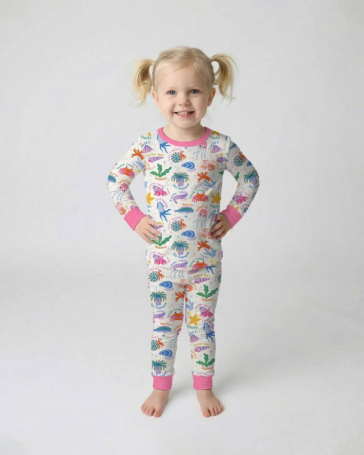 Conjunto de pijama de dos piezas de bambú de manga larga Tide Pool Pals