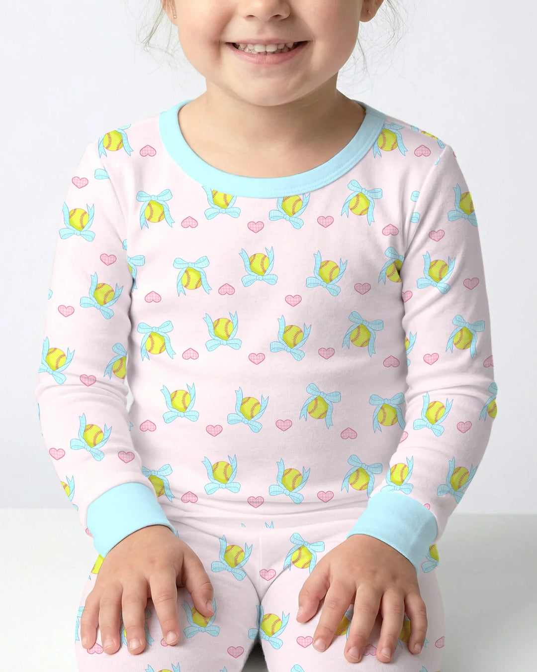 Softbal Coquette Bow Two Piece Long Sleeve Pajama Set