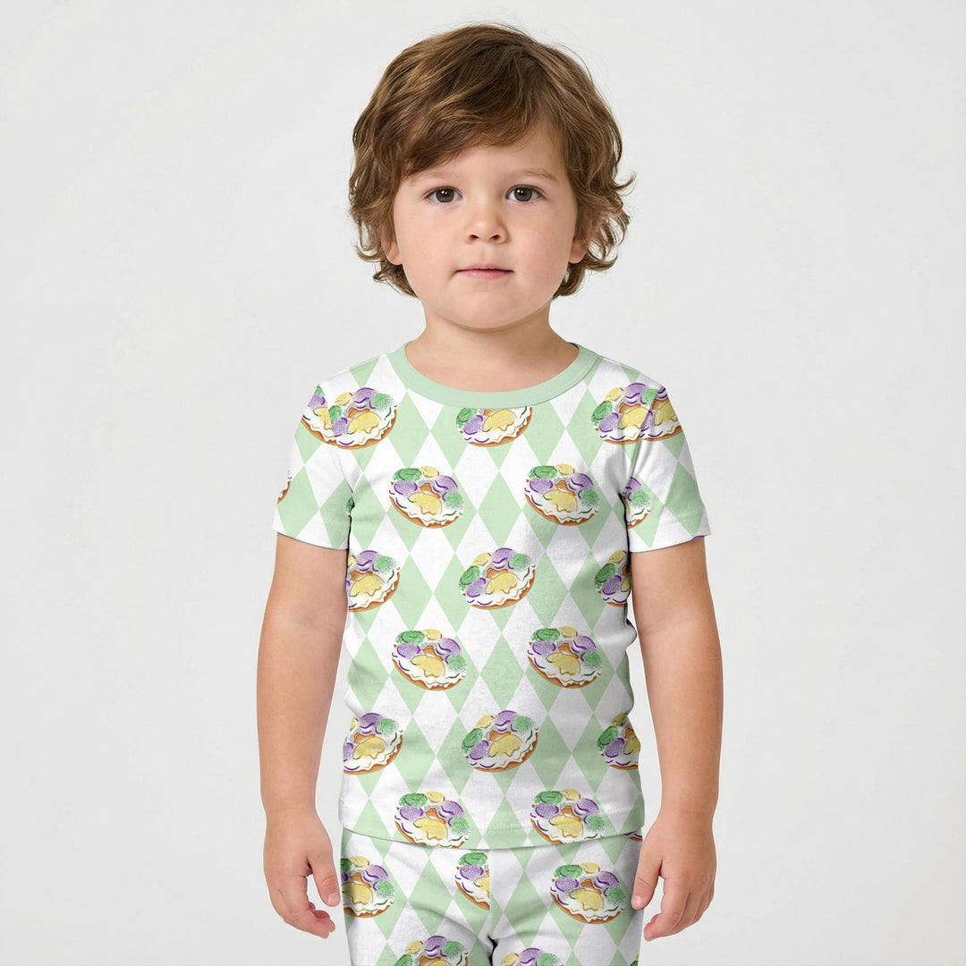 Mardi Gras Donut Two Piece Short Sleeve Shorts Pajama Set